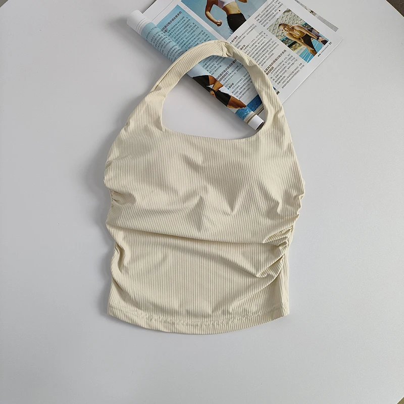 Women's Gym Seamless Halter Neck Vest One-piece Beauty Back Sports Lingerie Small Suspender Inner Yoga Suit Top with Chest Pad