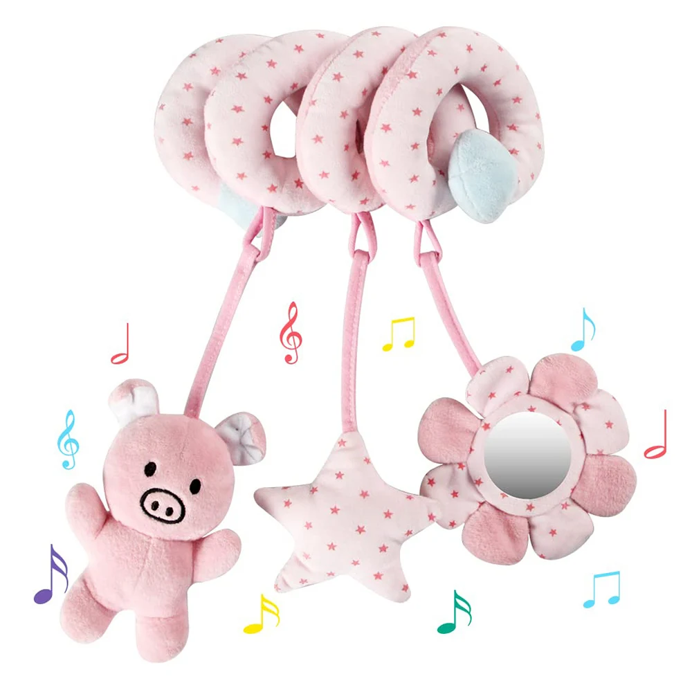 Baby Bed Hanging Toy Hanging Spiral Rattle Cart Pendant Interactive Early Education Tool Newborn Stroller Soft Plush Animal Toys