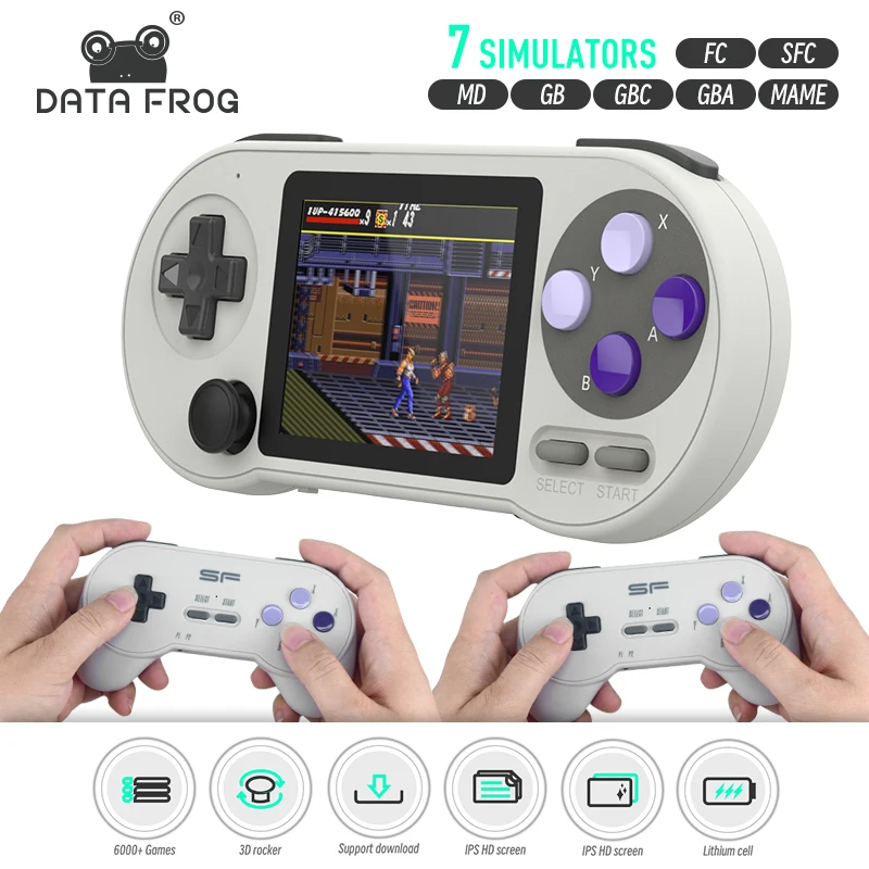 DATA FROG SF2000 Portable Handheld Game Console 3 inch IPS Retro Game Consoles Built-in 6000 Games Retro Video Games For Kids