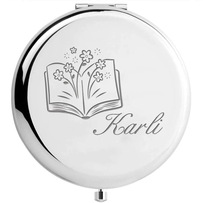 1 espejo de bolsillo personalizado con nombre, diseño de ramo de dibujos animados, espejo de maquillaje, regalos para invitados de boda