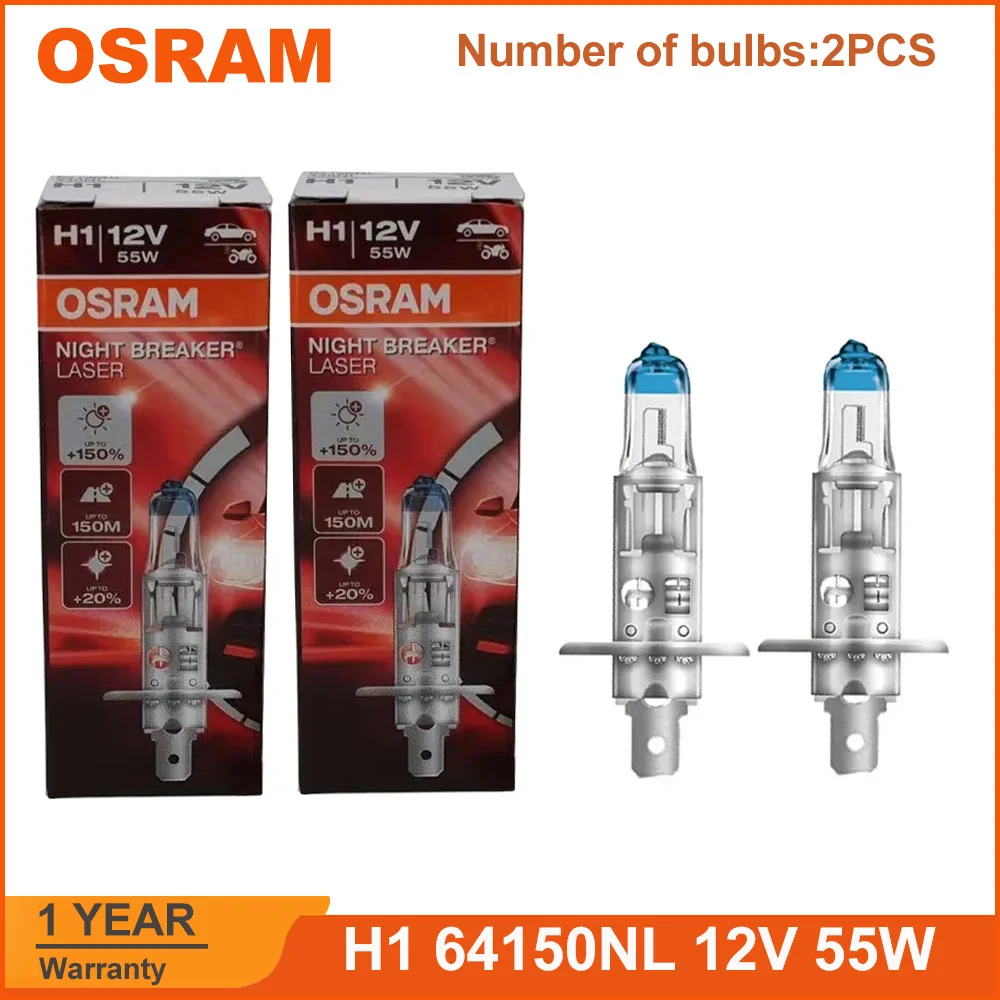 OSRAM H1 64150NL H3 64151NL Next Generation Car Bulbs Fog Lights 12V 55W 3700K 1550ml Hi/lo Beam +150% Brightness (2PCS)