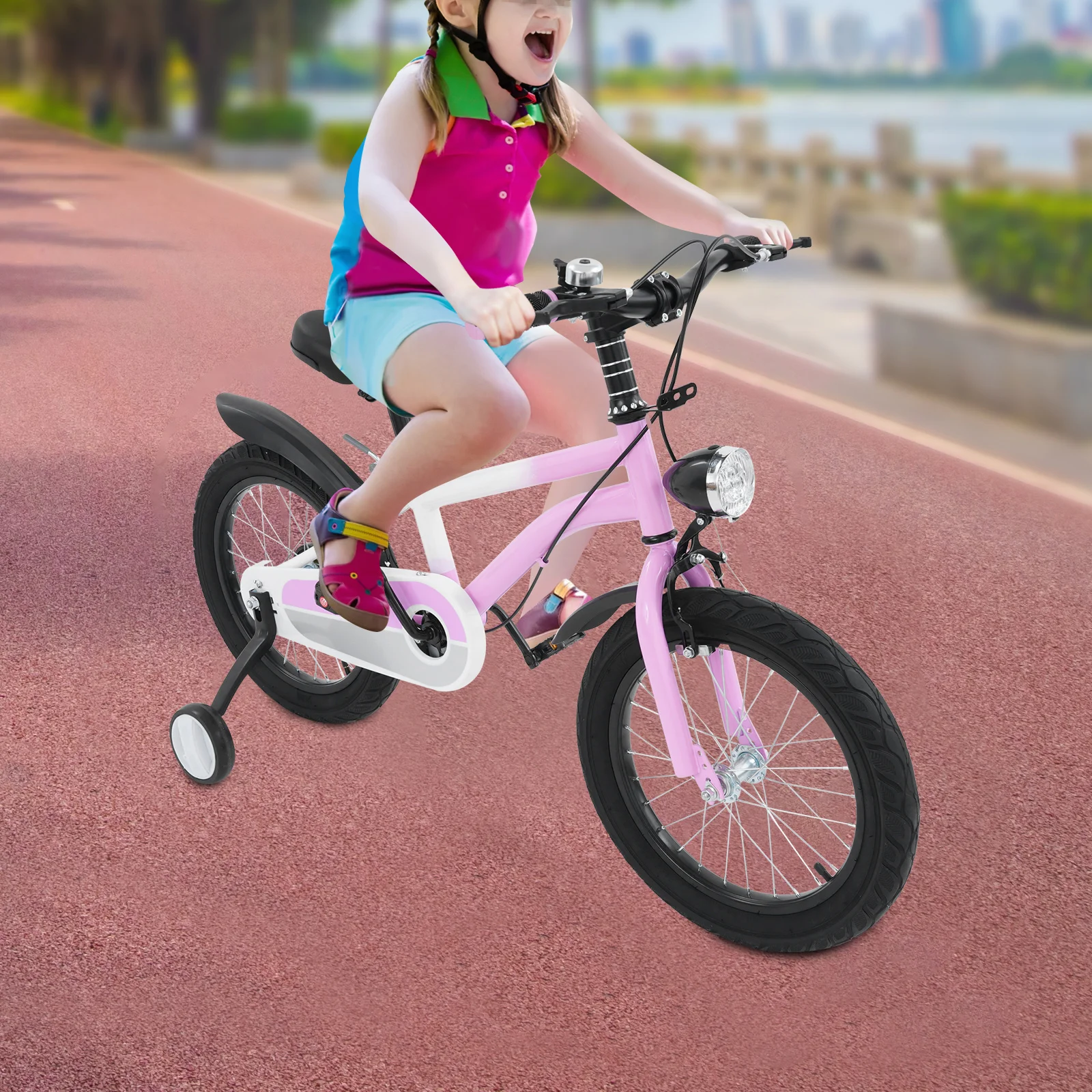 دراجة أطفال مقاس 16 بوصة قابلة للتعديل مع عجلات تدريب بإضاءة LED، فرامل مزدوجة لعمر 5-8 سنوات، تحميل 60 كجم، 3 ألوان #5