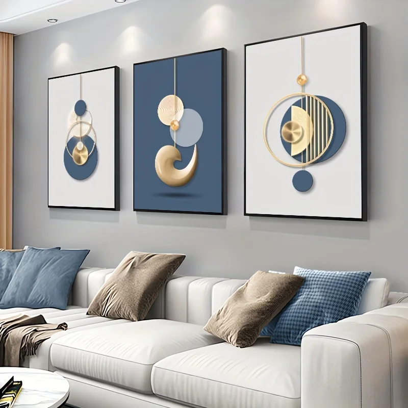3pcs Modern Wall Art Painting Golden Blue Poster Luxury Style Creative Canvas Print Home,Living Room,Office Room Decor,Frameless