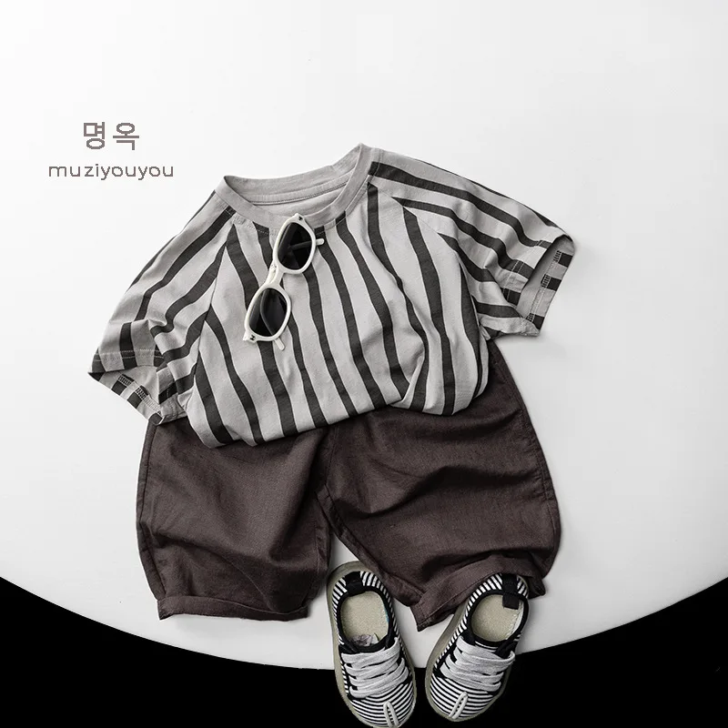 

2025 Summer New Children Short Sleeve T Shirts Cotton Boys Fashion Striped Tee Kids Girls Versatile Casual Tops Baby Clothes
