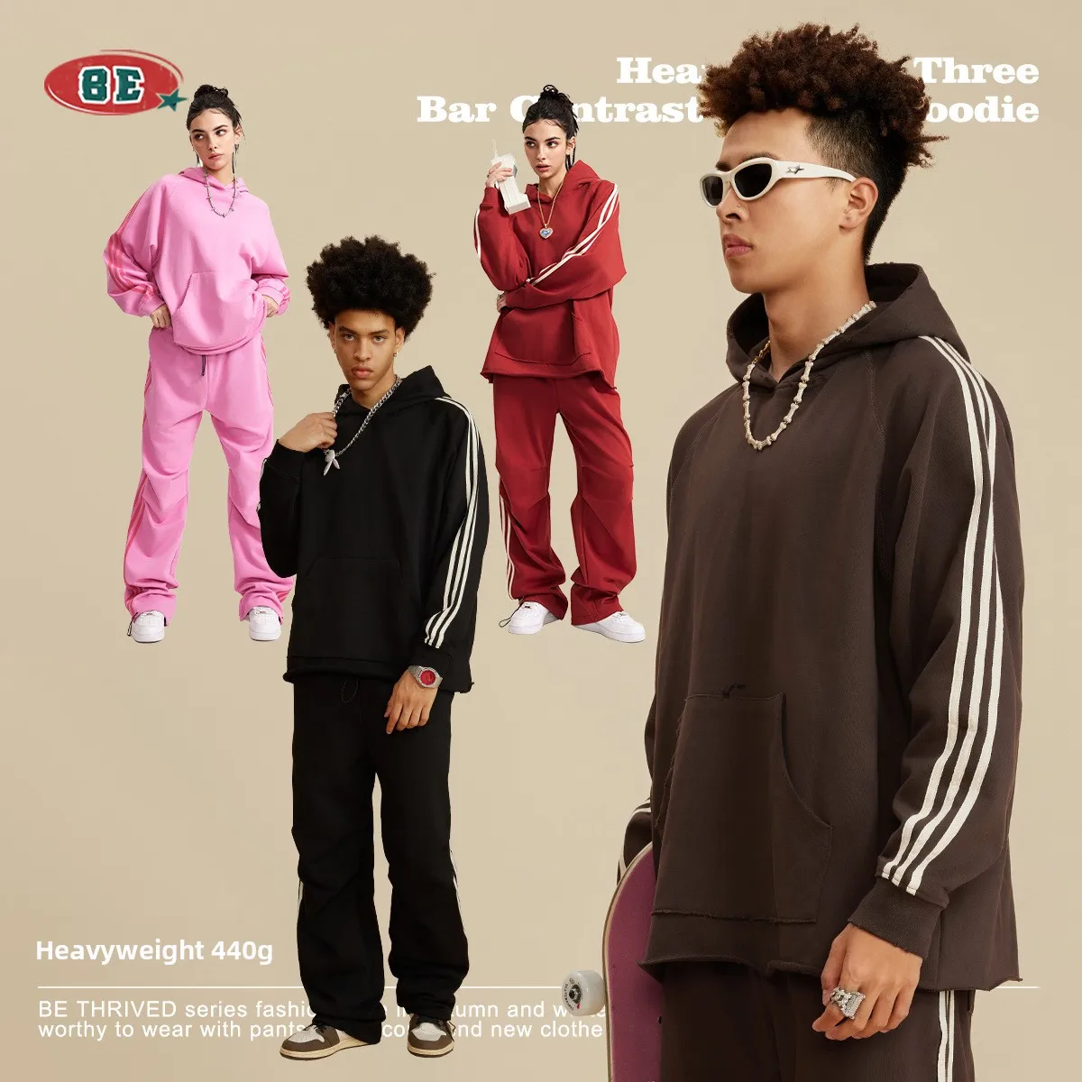 

Мужская толстовка в американском ретро-стиле с полосками и цветовыми блоками, парная, из хлопка, повседневная, удобная, осенняя одежда