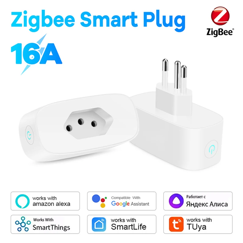 Brazil Standard Smart Plug 16A Zigbee Alexa Google Voice Control Energy Monitor App Group Timer Power Memory Wall Floor Socket