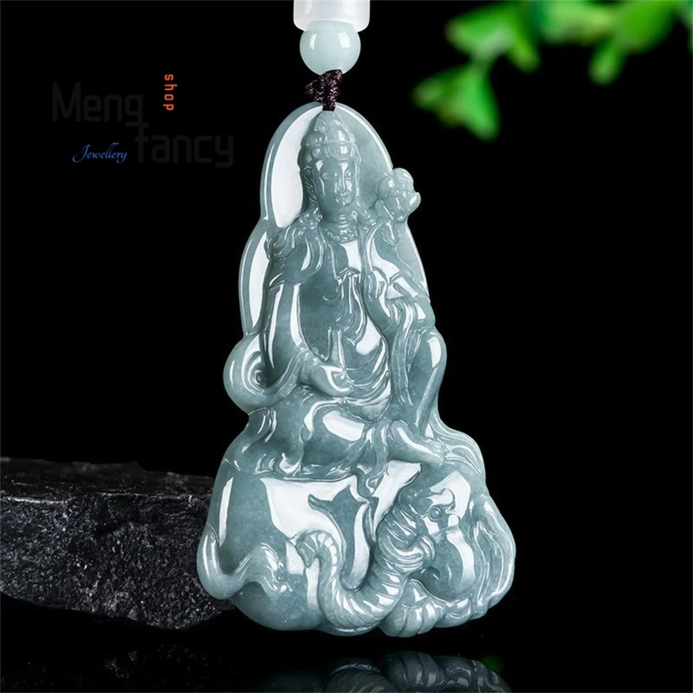 Natural A-grade Jadeite Samantabhadra Bodhisattva Guanyin Pendant Zodiac Dragon Snake Guardian God Fashion Jewelry Holiday Gifts