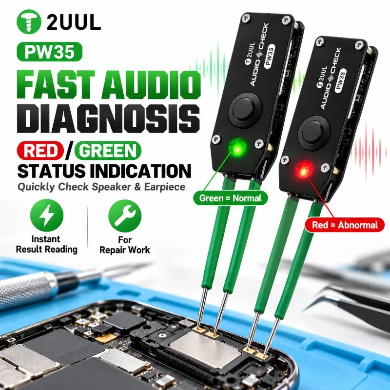 2UUL PW35 Multifunctional Audio Tester Speaker Earpiece Buzzer Detector Type-C Charging Dual Probe For Phone Repair