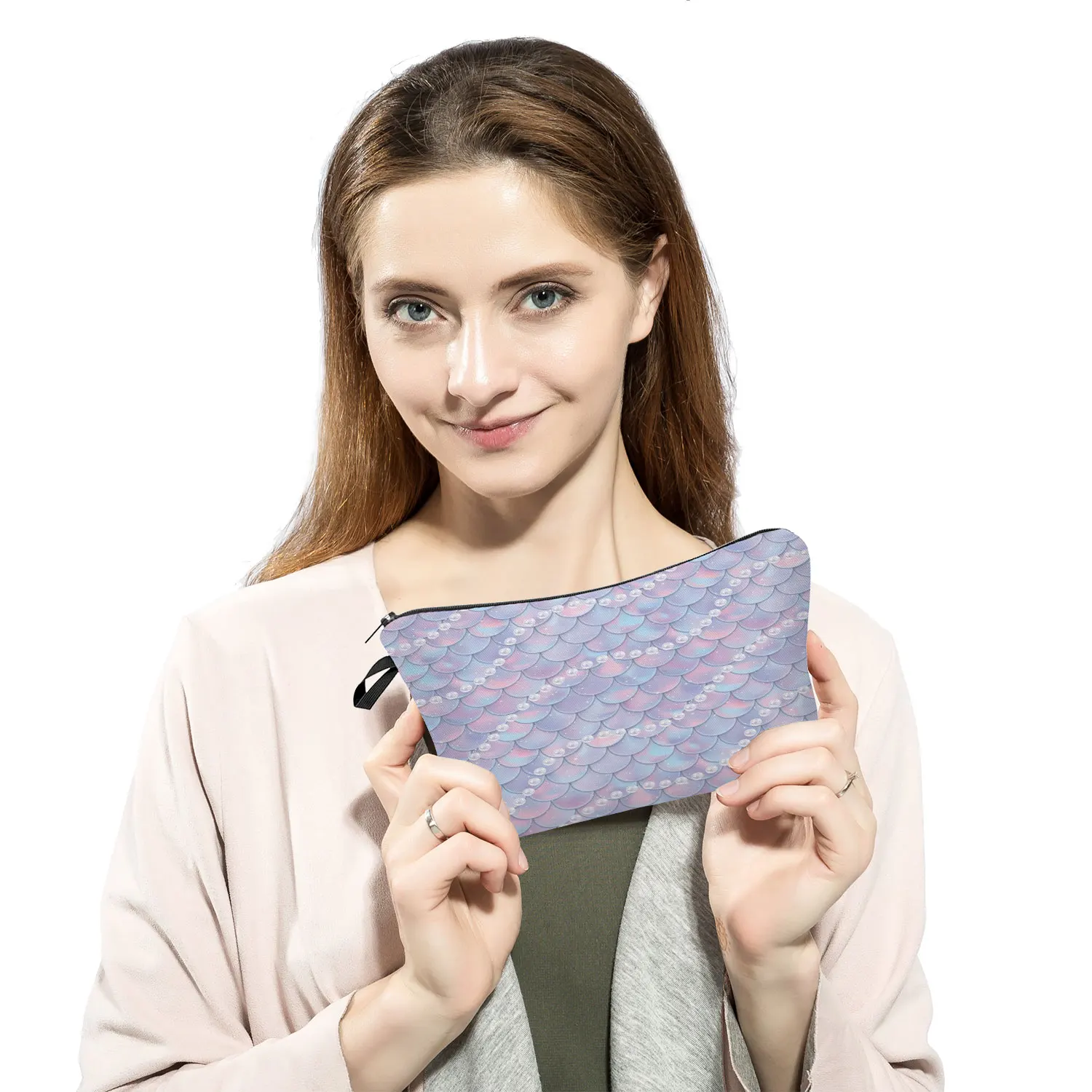 Bolsas de aseo de viaje portátiles, organizador de cosméticos con estampado de Squama colorido, práctico estuche para lápices, bolsa de maquillaje Simple, tamaño de mujer