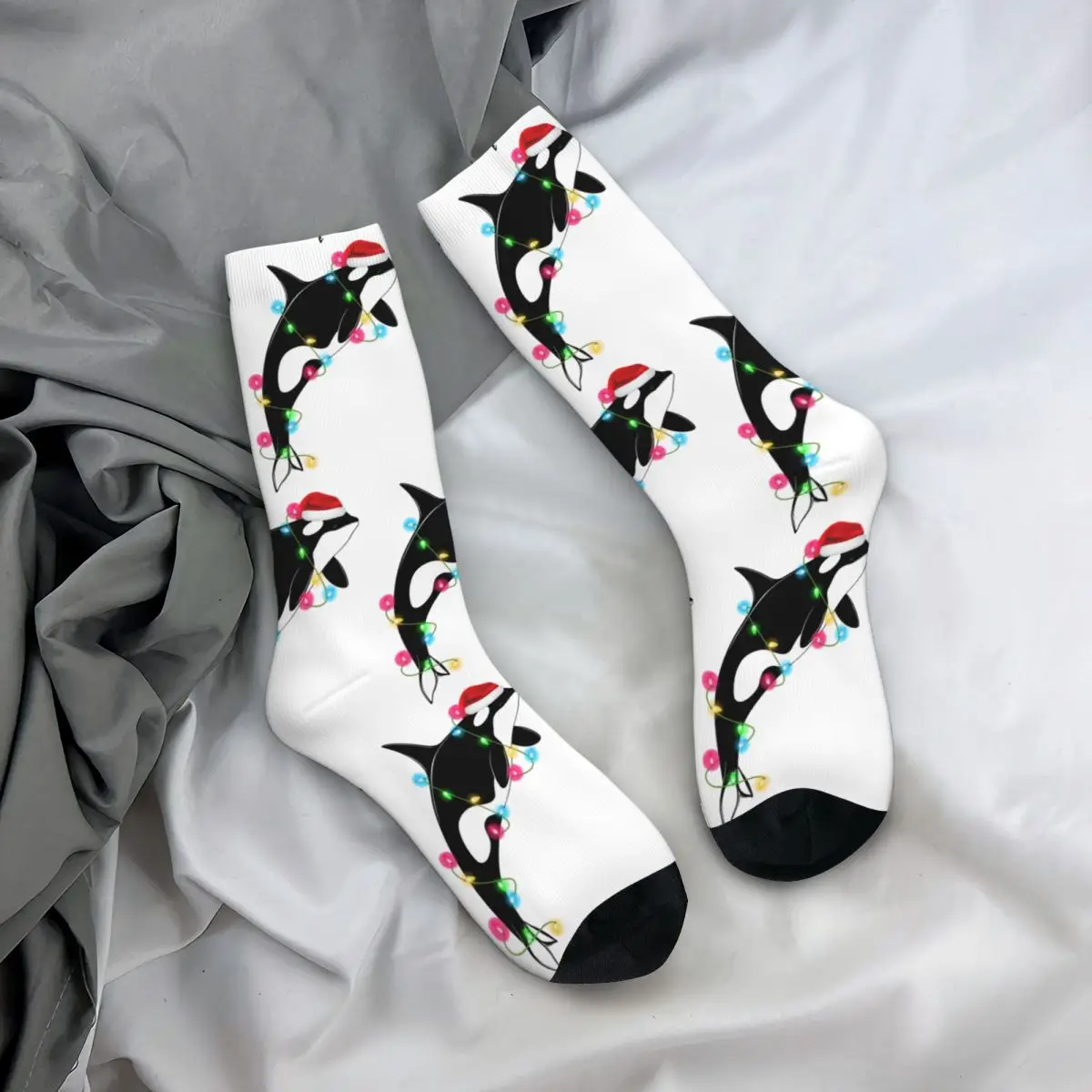 All Season Casual Unisex Funny Orca Killer Whale Santa Hat Christmas Sea Crew Socks Accessories Cozy Socks Soft Birthday Present