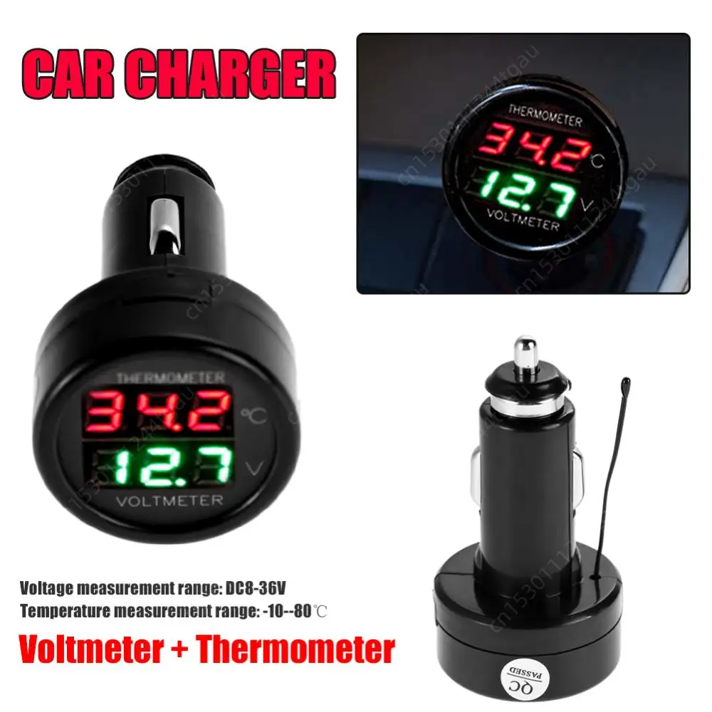 12V 24V Digital Voltmeter Thermometer 2in1 Car Battery Monitor Volt Tempe Meter Auto Digital LED Car Truck USB Charger Current