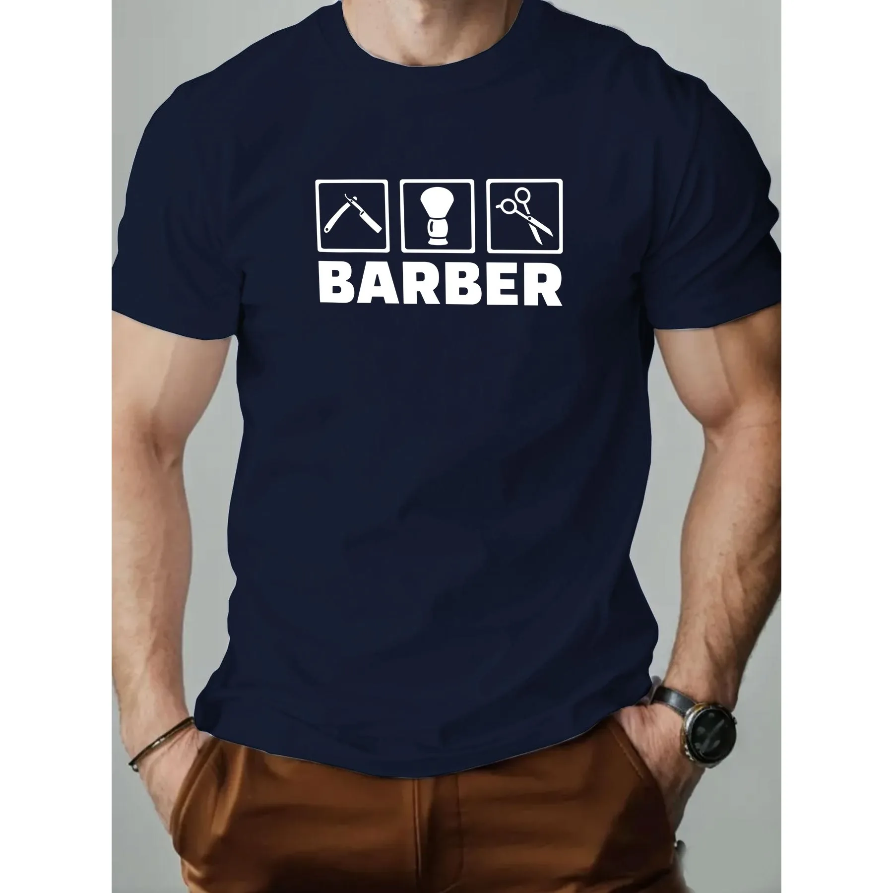 Barber Tools Graphic Men's Cotton T-Shirt Short Sleeve Summer Breathable Casual Tee