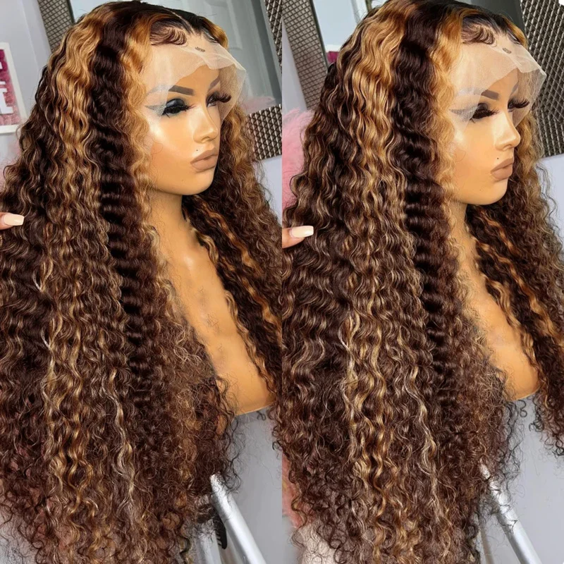 30 Inch 4/27 Colored 13x4 Deep Wave Human Hair Wigs Curly 13x6 Lace Front Wig Brazilian Remy Highlight Ombre Lace Wigs Fro Women