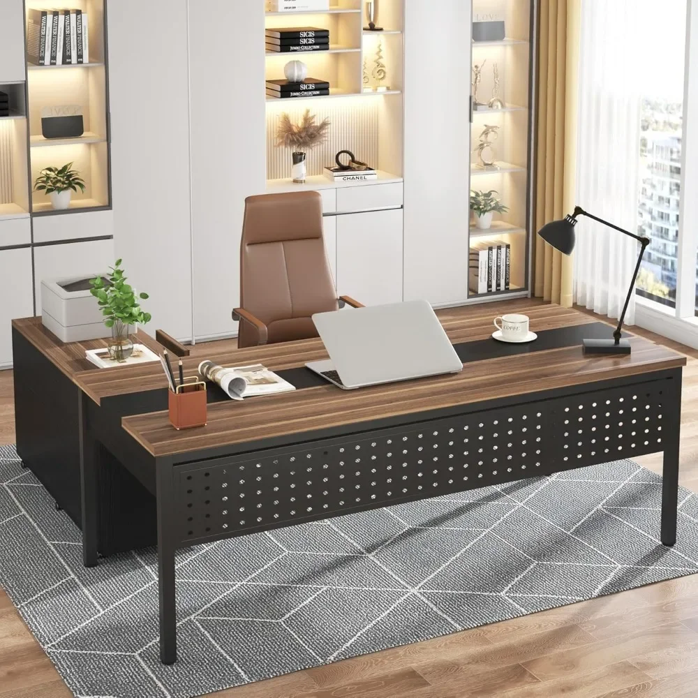 

70.8" Large Executive Office Desk and 47" Lateral File Cabinet Combo, L-Shaped Computer Desk 2 Piece Business Furniture with