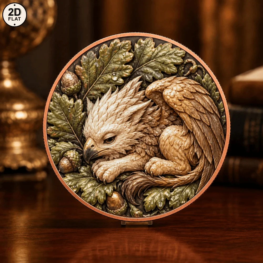 1pc 1oz .999 Fine Copper Baby Mythical Griffin Commemorative Coin UV Print Cute Young Griffin Challenge Coin Collectible Gifts