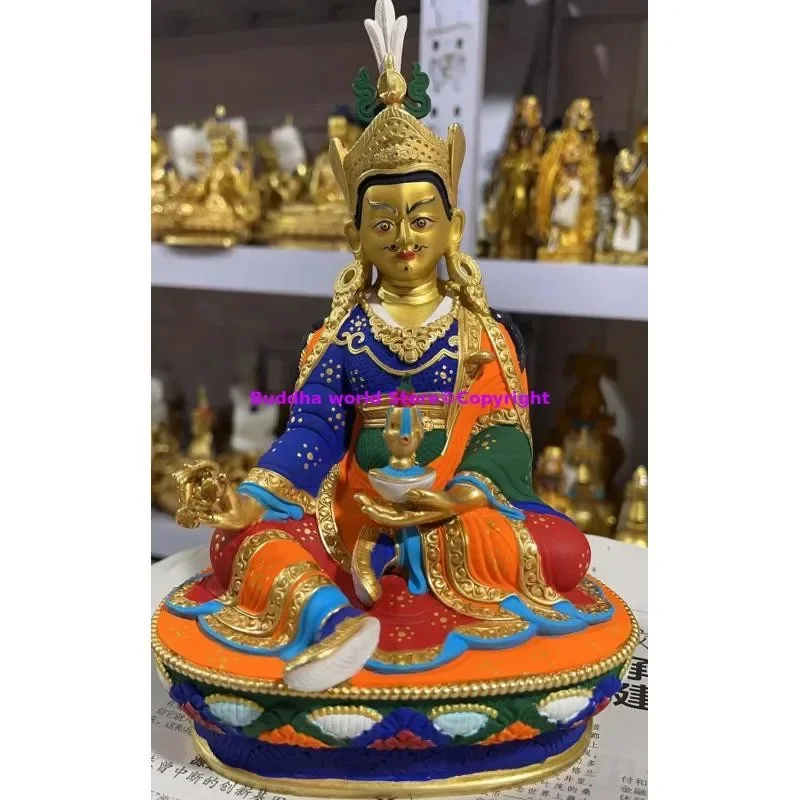 Boutique painted Buddha statue Tibetan Buddhism Guru Rinpoche Padmasambhava Dharmakaya brass Worship merit Dharma Sangha