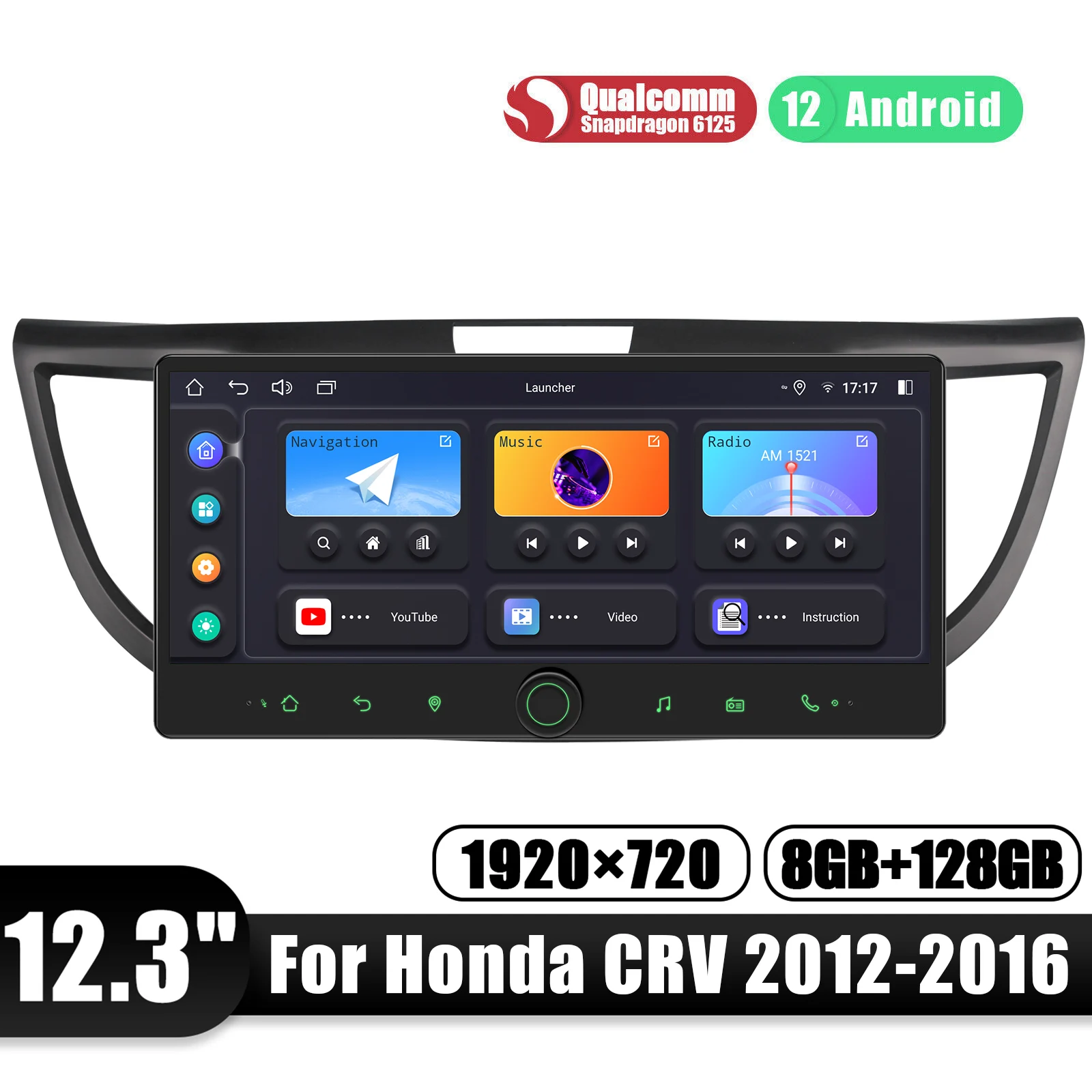 Chain YING-Unité principale d'autoradio stéréo avec Carplay, sortie HDMI pour Honda CRV 2012-2016, écran tactile horizontal de 12.3 pouces