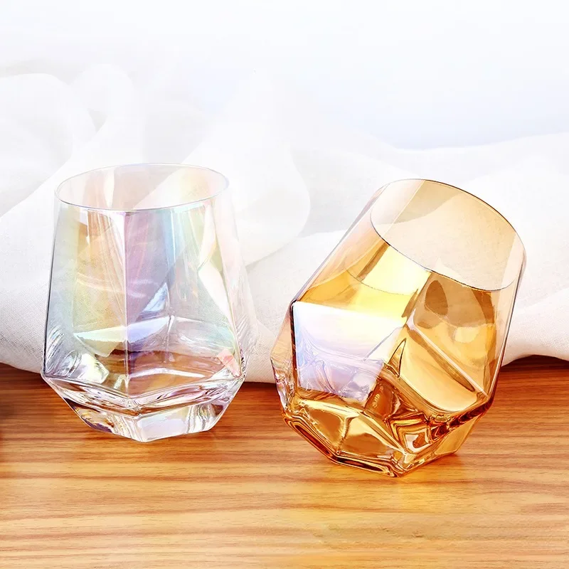 11OZ 320ml Glass Drinking Whiskey Cup Household Hexagonal Glass Diamond Shaped Geometric Juice Beer Cups Home Luxury Drinkware