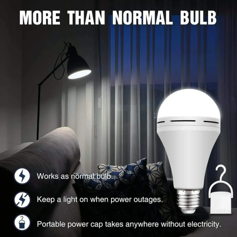 Rechargeable LED Emergency Light Bulb With Battery and V16 Certification - Available in E27 7W, 9W, 12W, and 15W Variants White