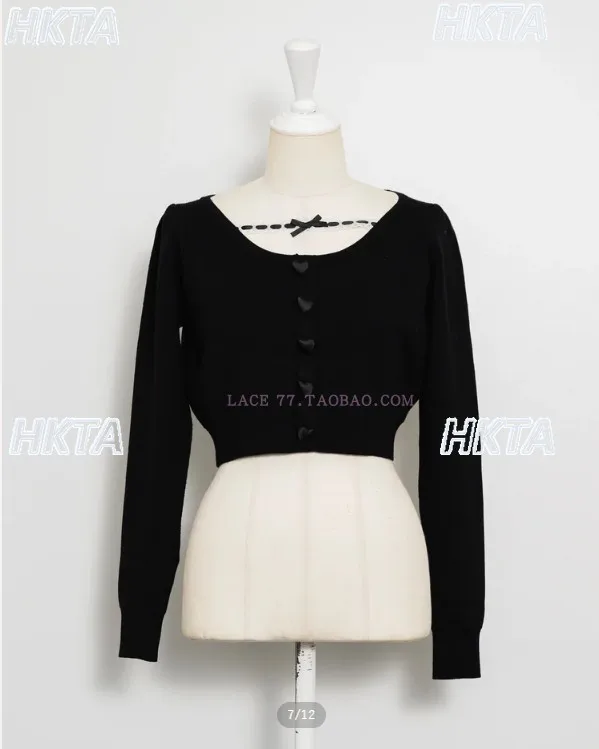 Japanische Spitze Verziert Samt Herz Taste Hahnentritt Gestrickte Pullover Herbst Neue Elastische Slim Fit Langarm Pullover Frauen