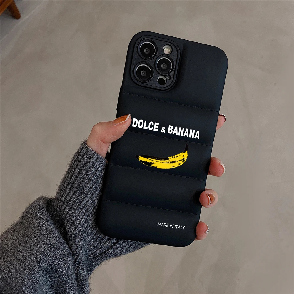 Fashion Brand Down Jacket Dolce & Banana Case for iPhone 11 12 13Mini 14 15 Pro Max XS XR 7 8 Plus SE2020 Cute Bumper Cover Capa