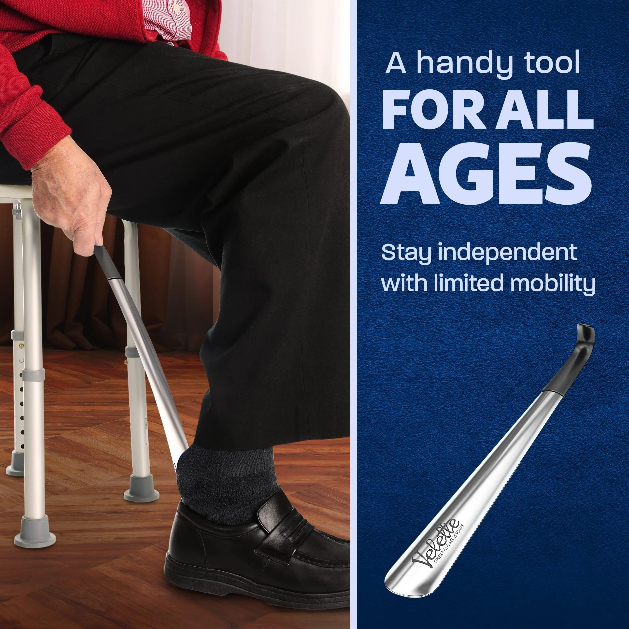 1pc Extra Long 42 cm Stainless Steel Shoe Horn for Elderly - Non-Slip Comfort Grip Handle, Durable Metal Construction, Easy