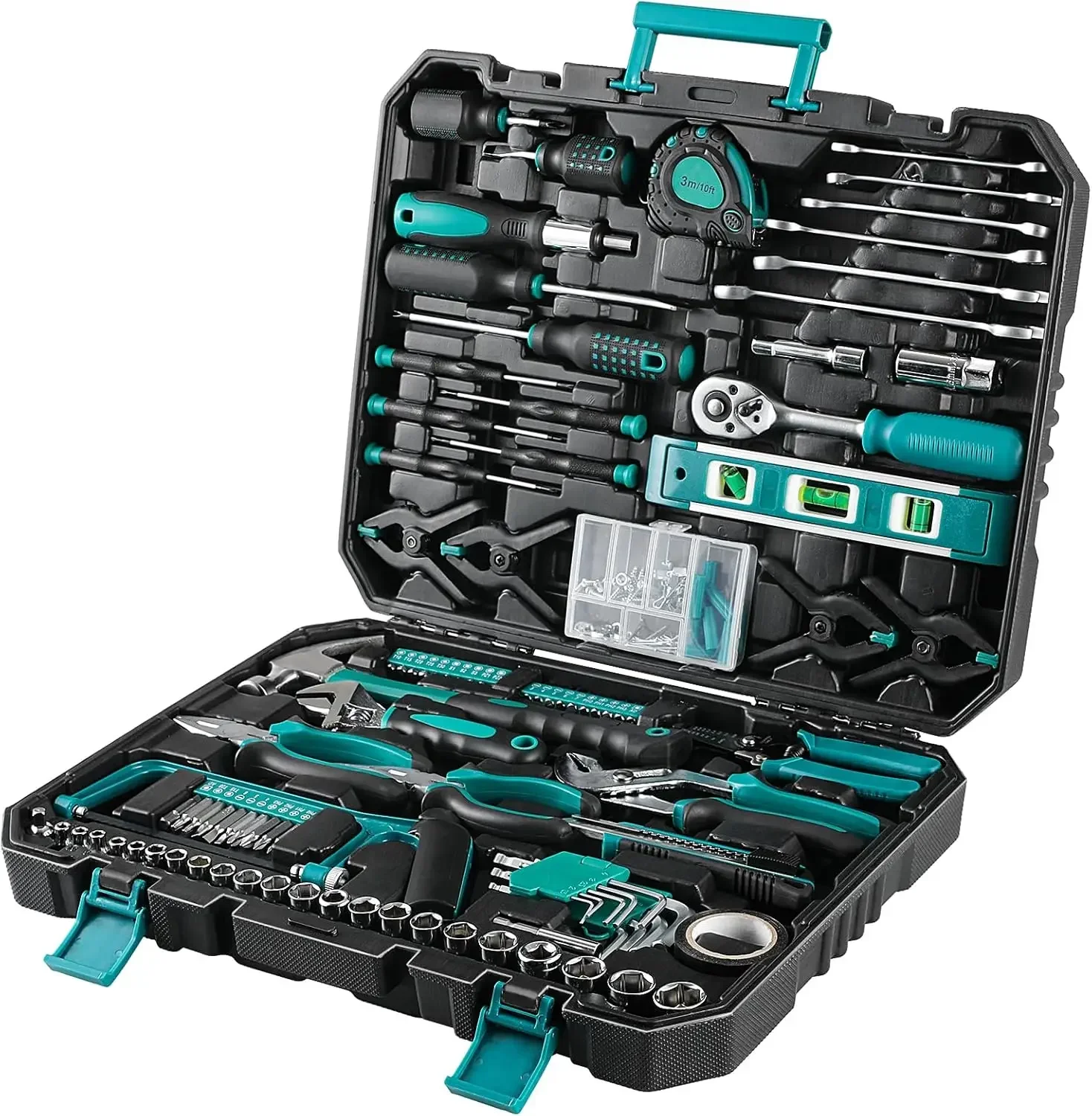 TLGREEN Werkzeugkoffer Filled 198tlg Werkzeugkasten Haushaltswerkzeug Set mit Ratchet