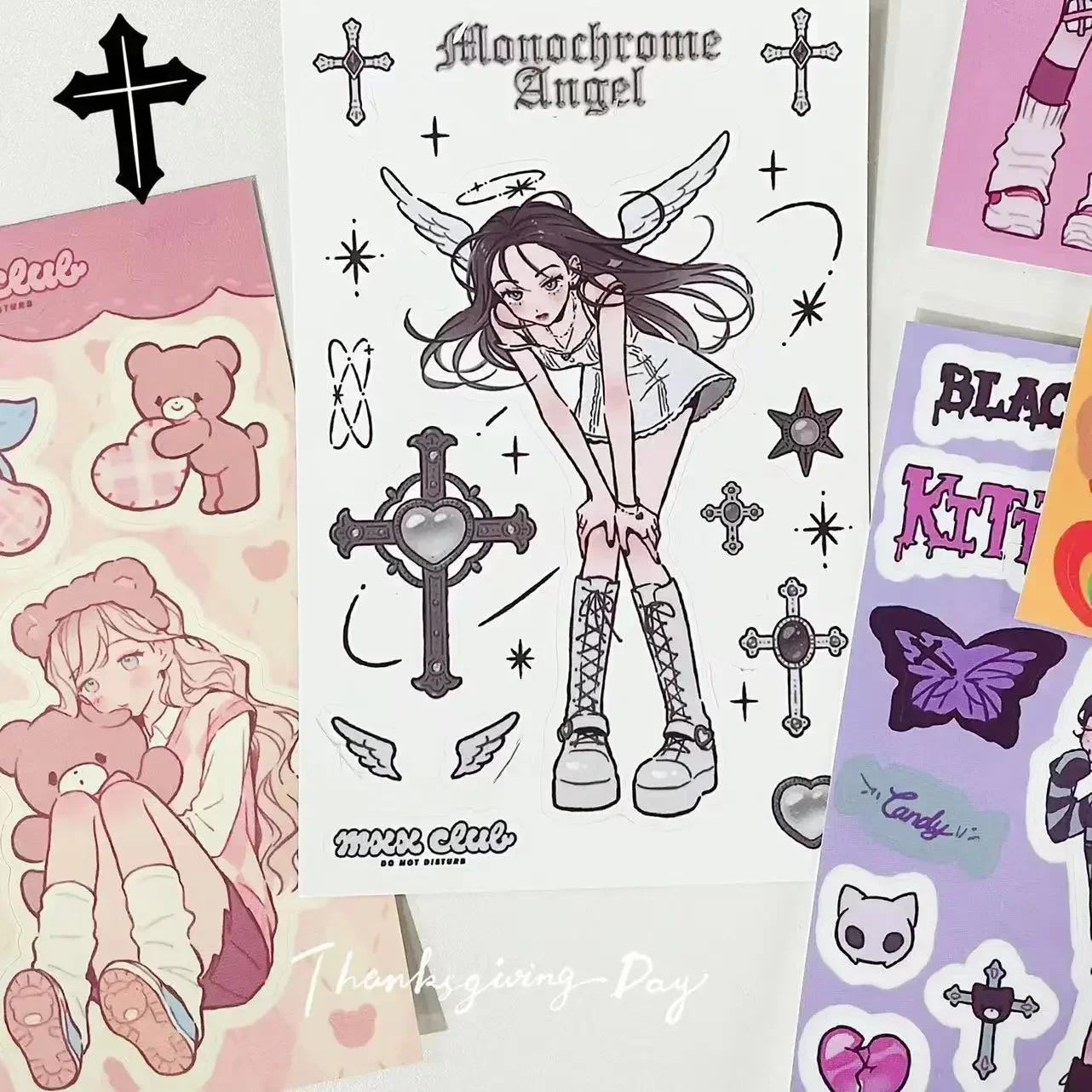 Korean Ins Style Cute Girl Series Stickers Creative Guka Account Cute Girl Sweet Asian Style Angel Bear