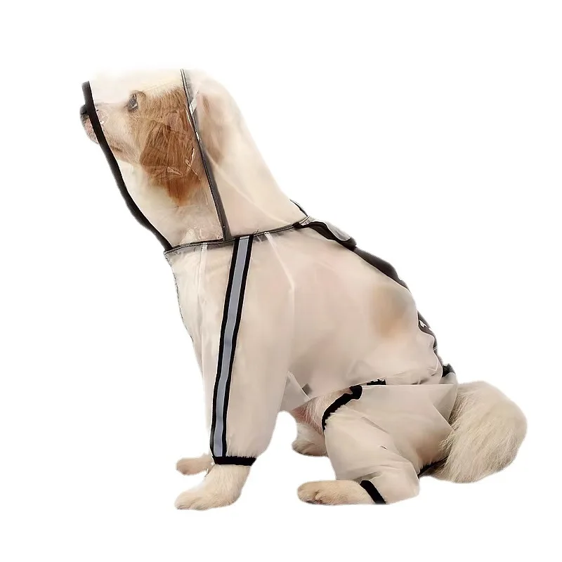 

Dog Raincoat Four Leg Hooded Waterproof Jumpsuit Reflective Stripes Leash Hole Adjustable Lightweight for Small Medium Dogs Cozy