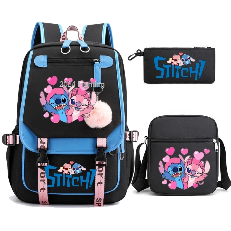 Lilo And Stitch School Bags for Teens Girls USB Canvas Backpacks Student Laptop Capacity Women Men Cartoon Travel Mochilas 3pcs