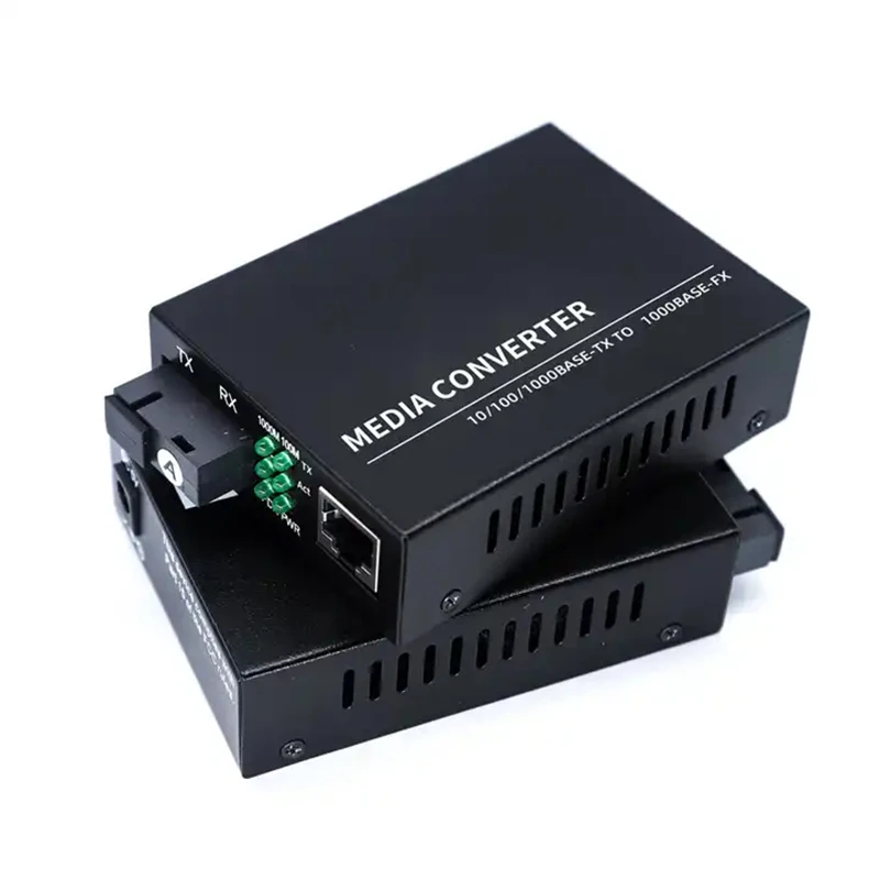 Gigabit Fiber Optical Media Converter 10/100/1000M 1 Fiber 1 RJ45 20KM SC single mode simplex with power adapter