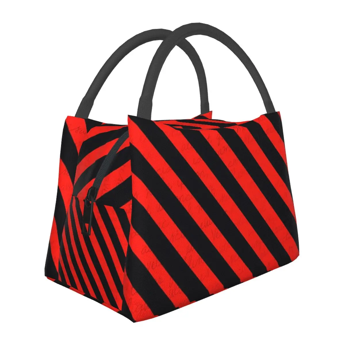 Black And Red Stripes Striped Geometric Lines Insulated Lunch Bag Storage Food Boxes Container Cooler Thermal Lunch Box Tote