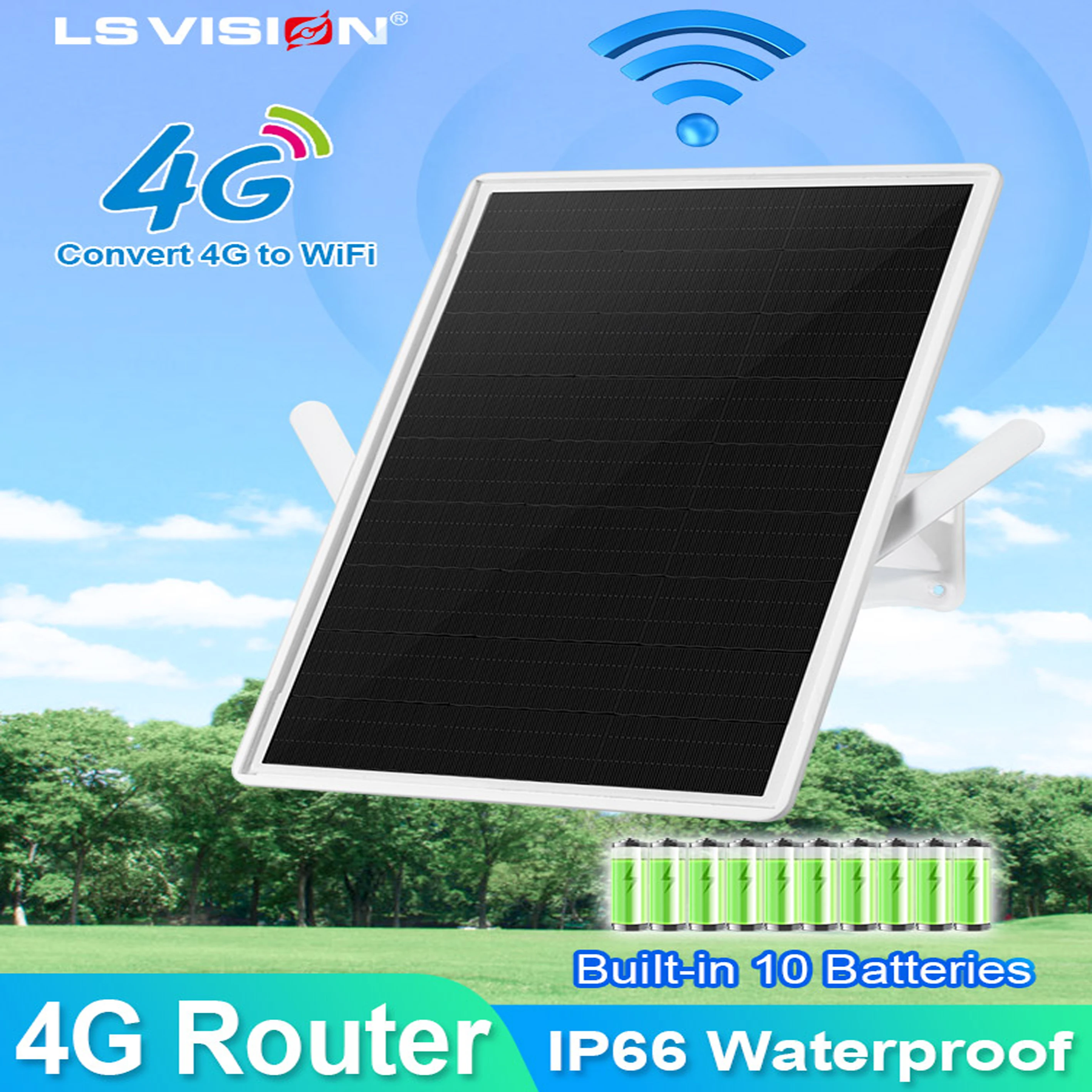 LS VISION 4G Solar Router WiFi Repeater 15w Solar Panel 20000mAh Battery Power 5V Working With Surveillance Cameras Waterproof