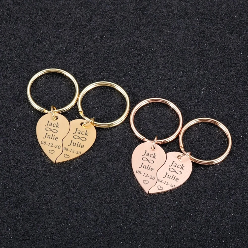 

Personalized Fashion Couple Keychain, Stainless Steel Love Heart Shape, Custom Name Keychain, Couple Anniversary Souvenir Gift