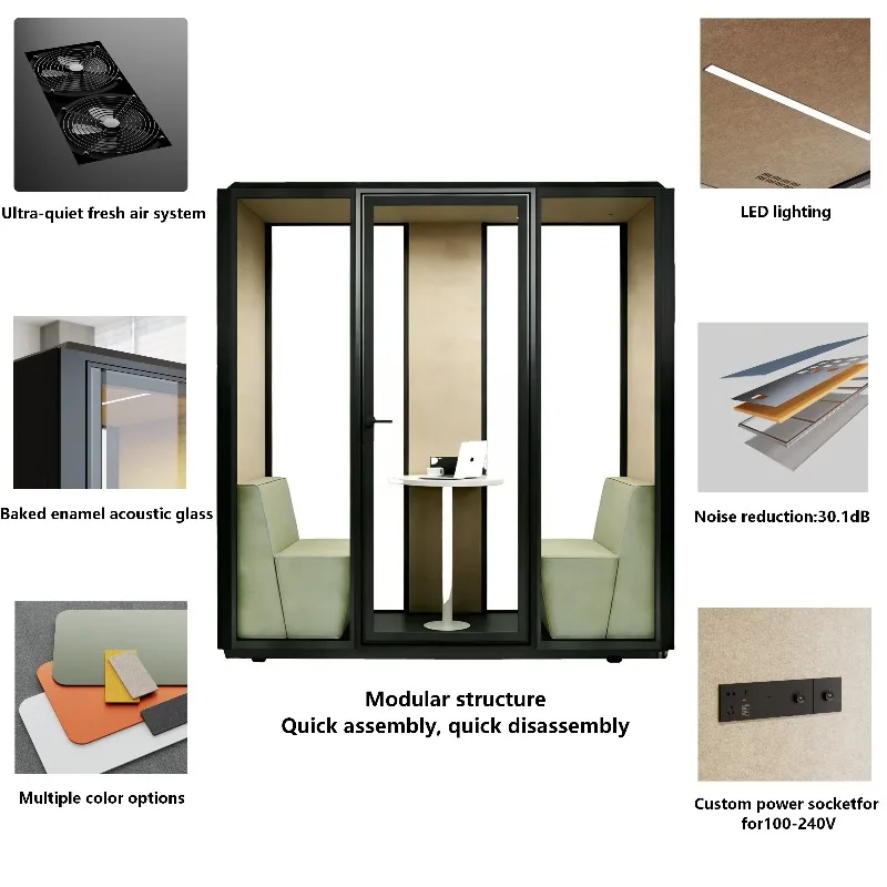 Modern Modular Portable Sound Booth Prefab Working Privacy Home Acoustic Soundproof Recording Meeting Phone Office Hotel Mall