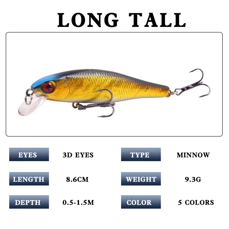 1Pcs Floating Minnow Fishing Lure Wobblers 8.5cm 9.2g Artificial Plastic Hard Bait Bass Pike Crankbait Fishing Tackle