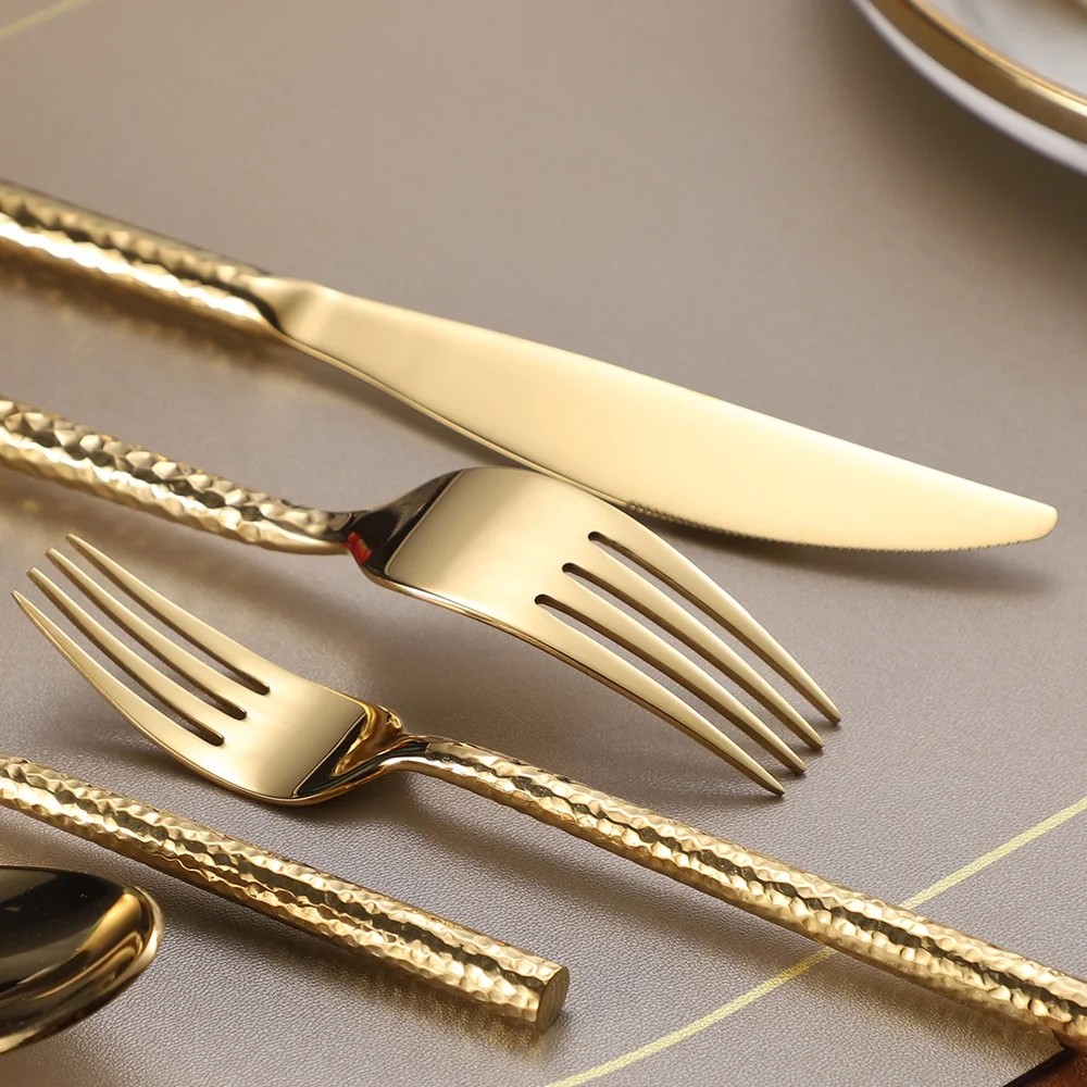 Fashion Shiny Gold 18/10 Stainless Steel Flatware Set Gold Dinner Knife Fork 304 Cutlery Drop Shipping