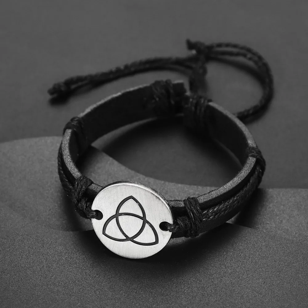 Vintage Rope Tied Circular Triangular Rune Leather Bracelet Charming Men's Bracelet Fashion Party Jewelry Accessories Wholesale