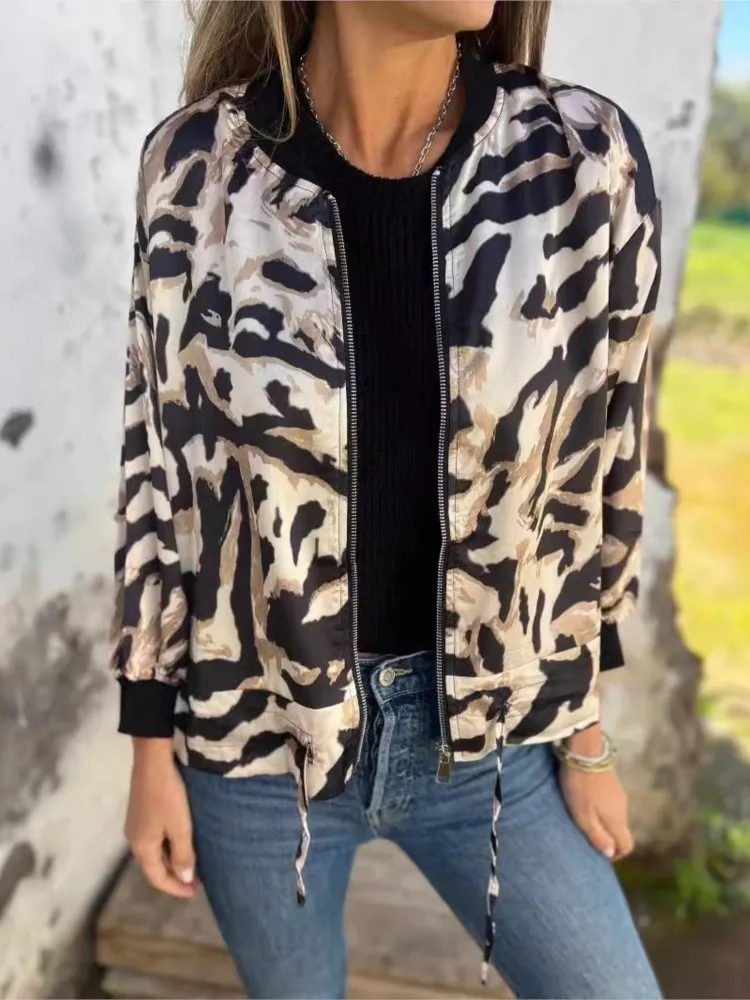 Women's Autumn New Style Pilot Jacket Zipper Jacket Top For Women Fashion Print Elegant Casual Holiday Top Sports Jacket