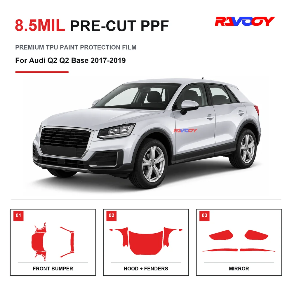 Precut PPF For Audi Q2 Q2 Base 2017-2019 8.5mil TPU Clear Paint Protection Film Self Healing Hydrophobic UV Stone Chip Guard