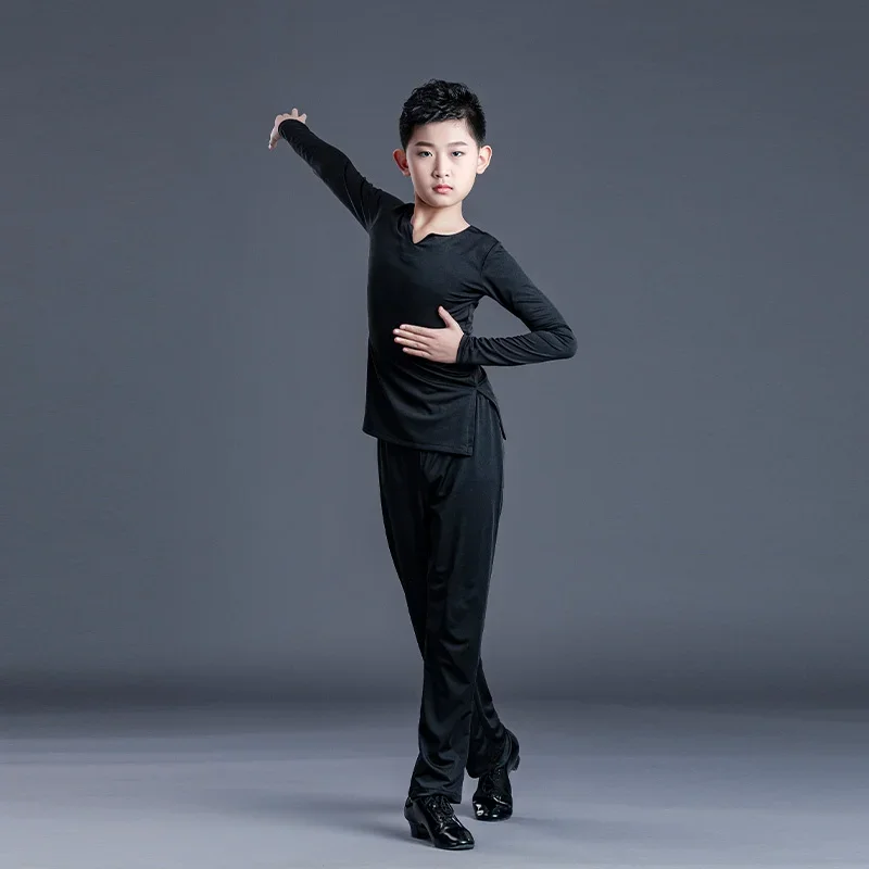 Boy's Latin Dance Shirt and Pants Classical Latin Ballroom Dancing Modern Waltz Dancing Practice Wear Boy Samba Suit