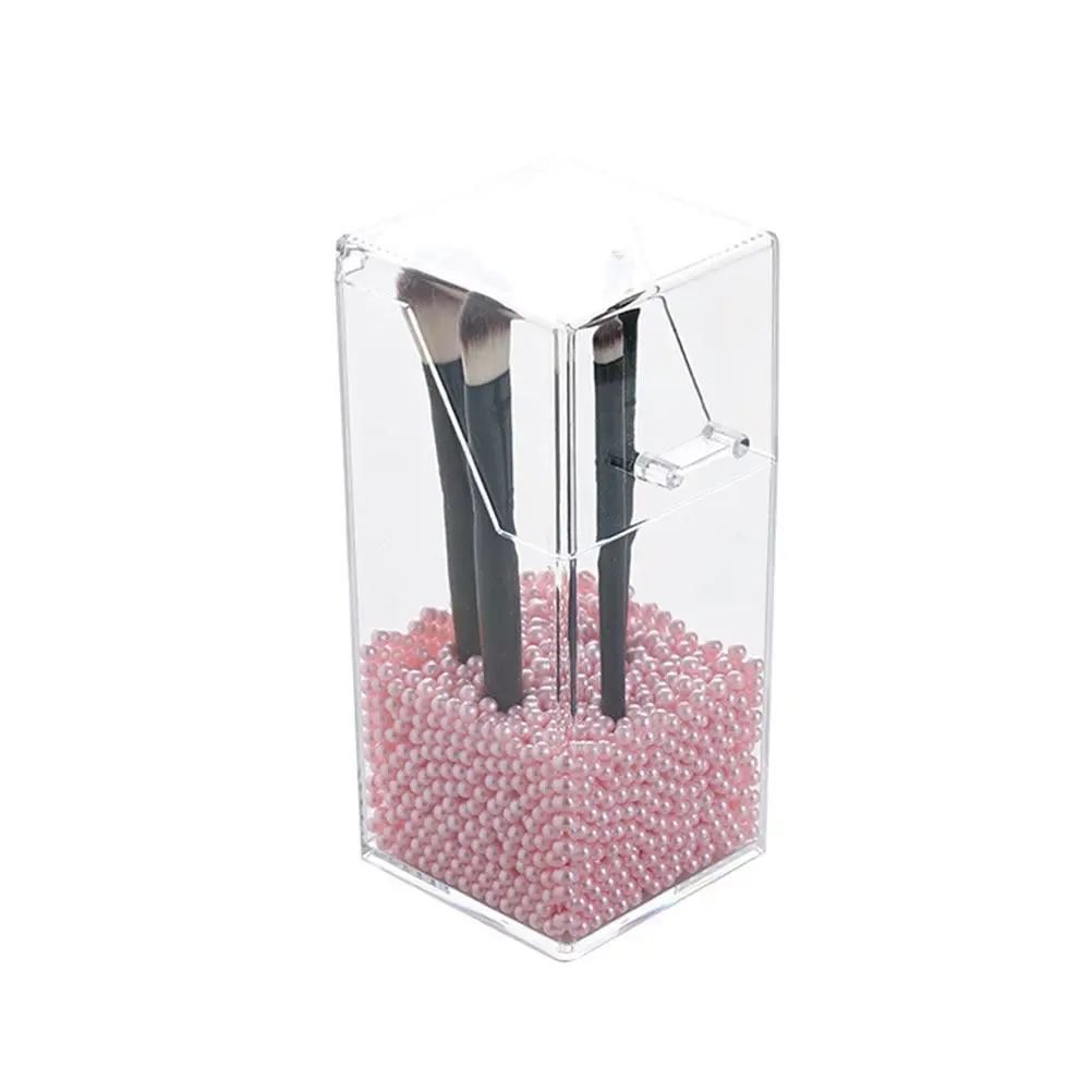 Clear Acrylic Pen Cup Makeup Brush Holder Organizer Pencil Case Modern Geometric Design Practical Home Office Vanity