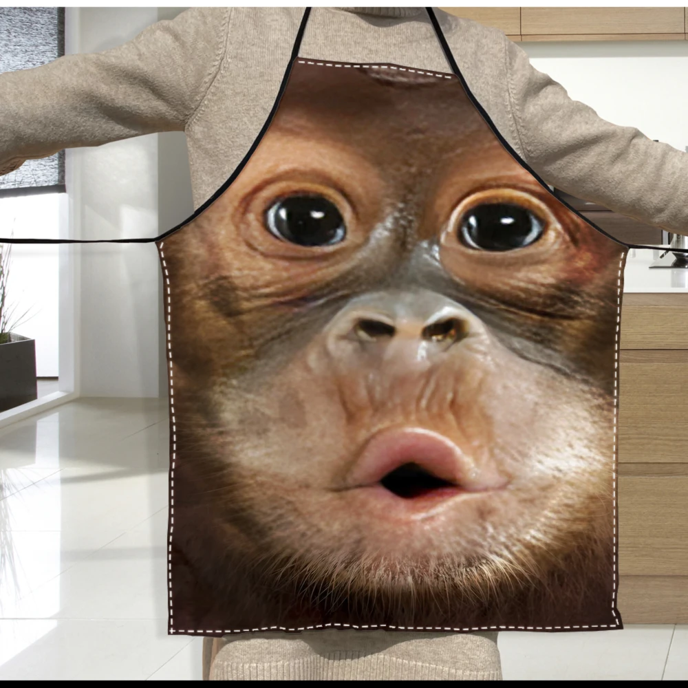 Gorilla Cubs Close-Up Face Print Sleeveless Polyester Apron for Home Kitchen Baking Work and Stylish Design