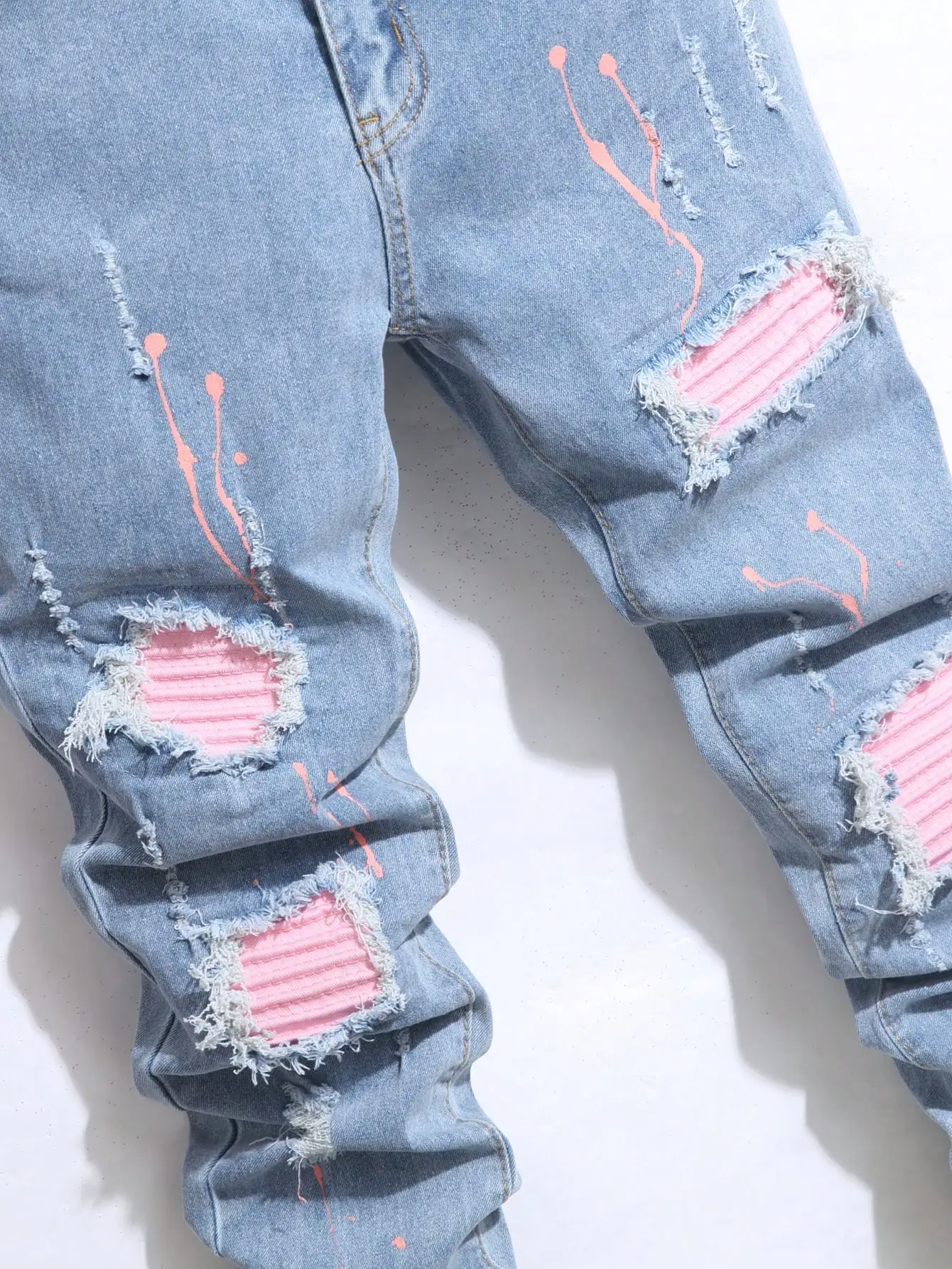Men\'s Jeans Cool Ripped Skinny Trousers Stretch Slim Denim Jeans Pants Patchwork Hip Hop Black Blue Casual Jogging Jeans for Men