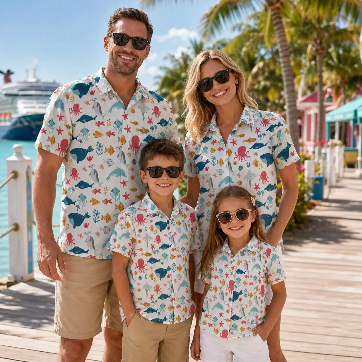 Hawaiian Children's Shirt Plant Flower Coconut Tree Pattern Print Family Dress Beach Vacation Style Parent Child Shirt Men's Top