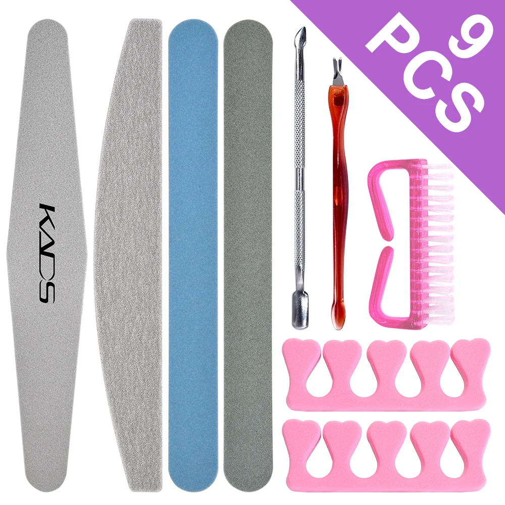 

9PCS Nail File Buffer Set Double Sided Cuticle Pusher Trimmer Nipper with Nail Brush Finger Separator Manicure Care DIY Tools