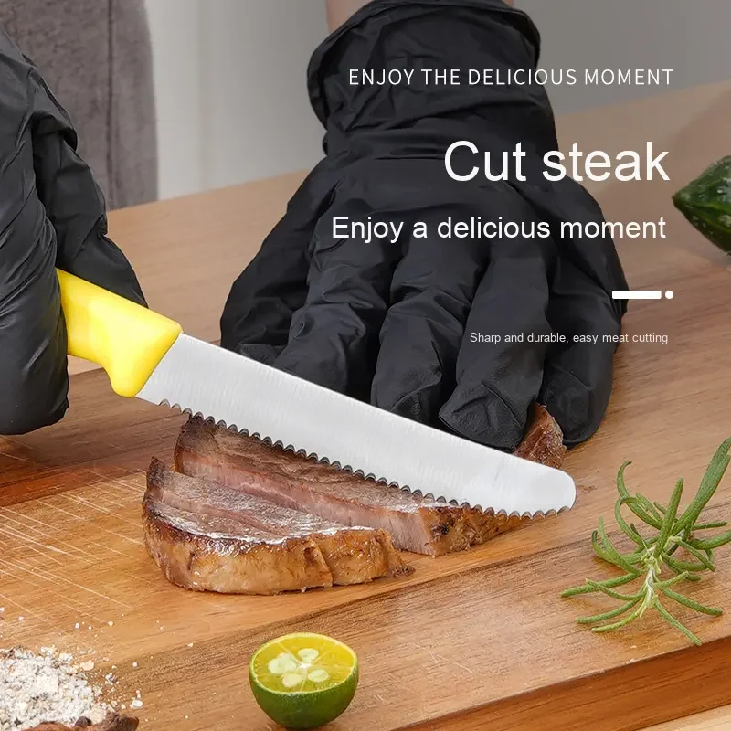 Gezahntes Steakmesser, Edelstahl-Steakmesser mit spitzem Schwanz-Kunststoffgriff, multifunktionales Brot-Dessertmesser für die Küche – Detail 3