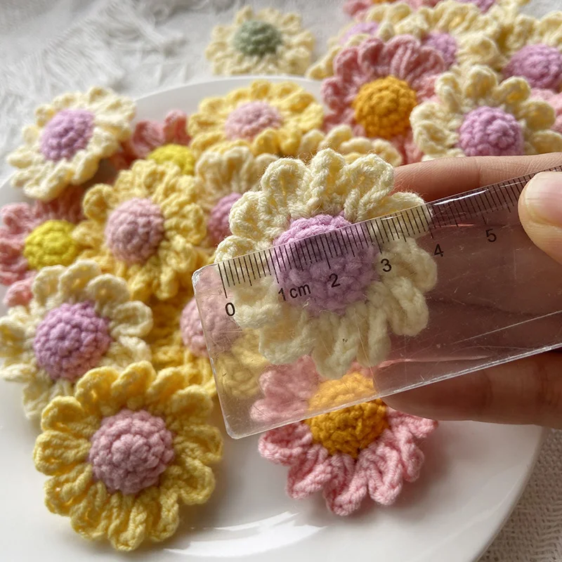 10Pcs Crochet Colour Chrysanthemum Head Cotton Knitting Flower 4.5CM/1.77\