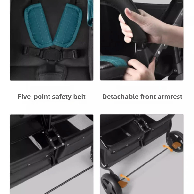 Cochecito de bebé doble, plegable, portátil, de alto ángulo, sentado y tumbado, cochecito doble para niños