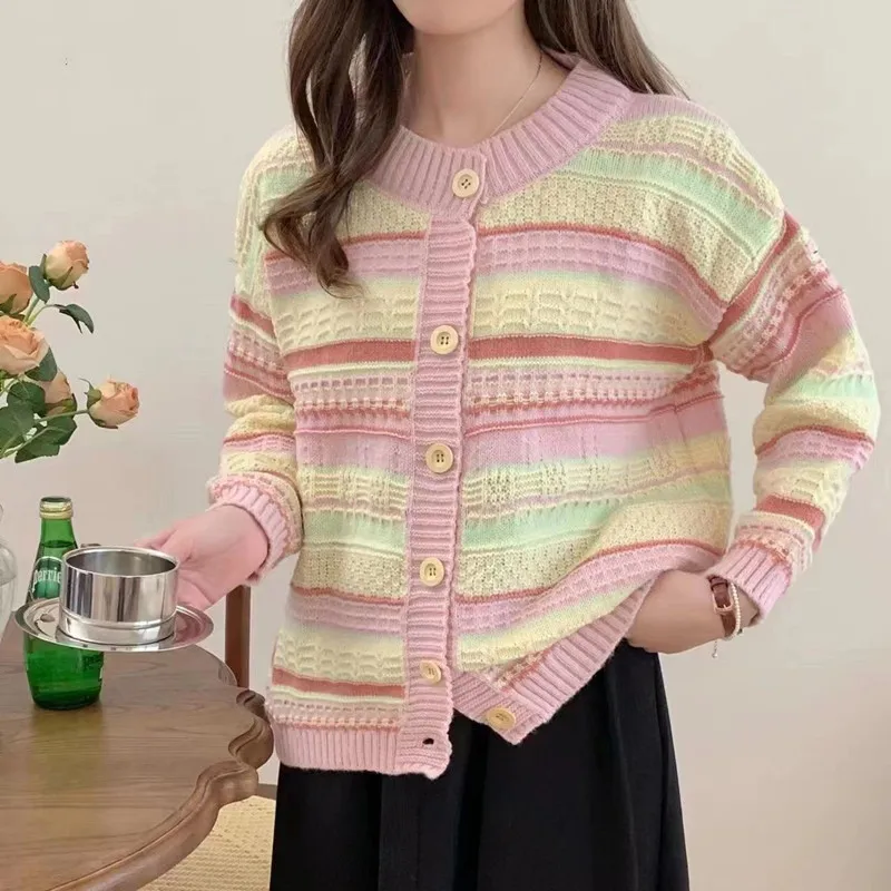 秋冬韓国版新作ゆったりファッションストライプニットセータージャケット